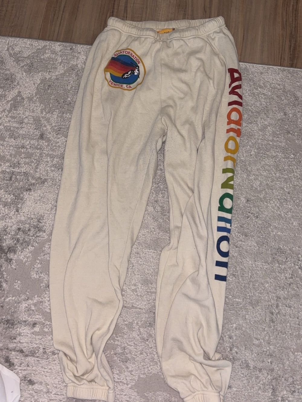 Aviator Nation Cream Rainbow Logo Sweatpants size M